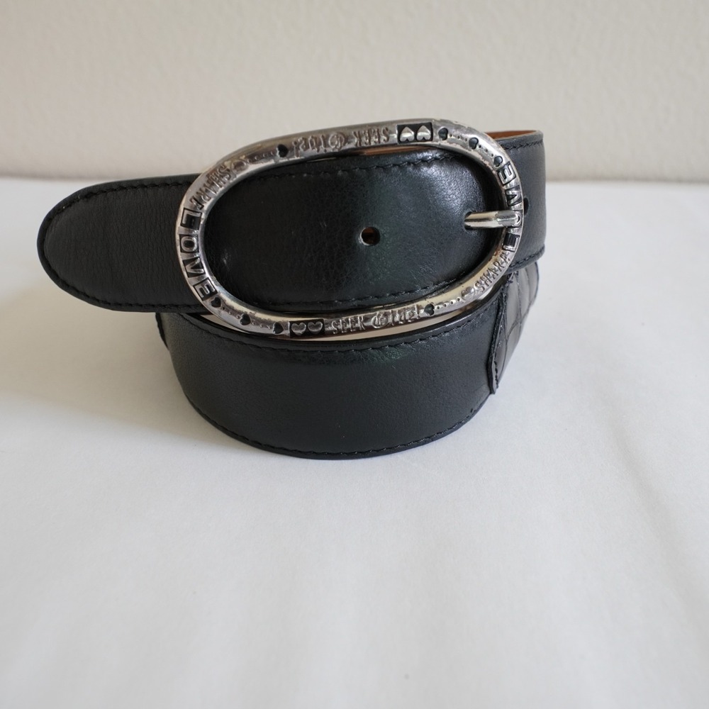 Brighton Black Leather Belt Womens 28 Small Silver O Ring Love Engraving - Picture 11 of 12